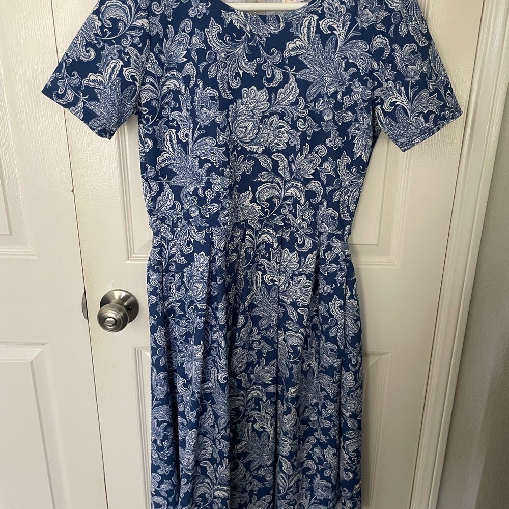 Lularoe Amelia Navy Blue Paisley Fit & Flare Dress